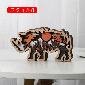 木質 置物 木製フィギュア 立体 動物の木像 北極ぐま 熊 鹿 透かし彫り クリスマス 木質彫刻 置物 風景の飾り付け アイデア 家と家 祭日の飾り物 木で作る 装飾 お祭りをする 可愛い 正月飾