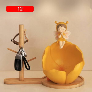 キー収納トレイ 置物 皿を持っ仕女 玄関収納 鍵置き 卓上収納 眼鏡置き 腕時計収納 多機能収納 樹脂製 彫刻装飾 北欧風 リモコン/キャンディーなど小物収納 口紅スタンド 玄関 インテリア