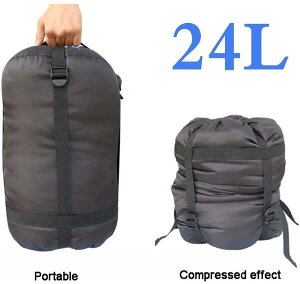 登山に!【GeerTop】24L コンプレッションバッグ (ブラック) 寝袋用 圧縮袋 ナイロン製 軽量 圧縮バッグ 収納袋 スタッフバッグ ケース 耐摩耗 シュラフ 衣類が収納可