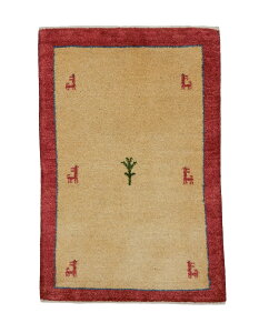 ペルシャギャッベ 約57cm x 80cm 玄関マット ベージュ ウール 羊毛 天然 ふかふか モコモコ 厚手 現品限り ギャべ ラクダ 生命の樹 床暖房対応 ホットカーペット対応 オールシーズン 一年中 春