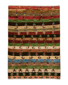 ペルシャギャッベ 約61cm x 87cm 玄関マット 赤 緑 青 茶色 ウール 羊毛 天然 ふかふか モコモコ 厚手 現品限り ギャべ 鹿 生命の樹 人 ボーダー 縞々 カラフル 床暖房対応 ホットカーペット対応