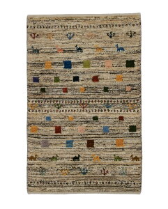 ペルシャギャッベ 約58cm x 90cm 玄関マット ベージュ ウール 羊毛 天然 ふかふか モコモコ 厚手 現品限り ギャべ 鹿 生命の樹 パネル 床暖房対応 ホットカーペット対応 オールシーズン 一年中