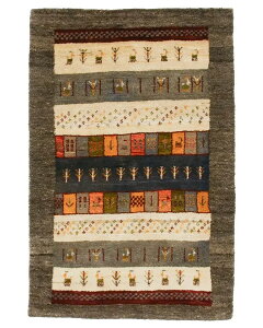 ペルシャギャッベ 約82cm x 125cm ギャッベ ラグ ブラウン 茶色 ウール100% 玄関マット 羊毛 自然 モコモコ ふかふか 動物 アニマル 長方形 オールシーズン 床暖房対応 ホットカーペット対応 厚手