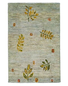 ペルシャギャッベ カシュクリ 約50cm x 80cm 玄関マット ギャッベ ラグ グレー ブルー ウール100% 羊毛 自然 モコモコ ふかふか クッション性 葉っぱ 植物 長方形 オールシーズン 春 夏 秋 冬 床暖