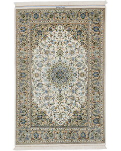 カシャーン シルク 約80cm x 120cm 玄関マットサイズ 絹 アイボリー 白 ヤディディ工房 サラサラ ツヤツヤ 艶 光沢 上品 高級 メダリオン 唐草模様 ホットカーペット対応 床暖房対応 一年中 オー