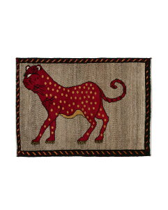 ライオンギャッベ 約70cm x 93cm 玄関マット ギャッベ ラグ 絨毯 犬 ラクダ ドッグ レッド ウール100% 羊毛 自然 ユニーク 個性的 モコモコ ふかふか 動物 アニマル オールシーズン 床暖房対応 ホ