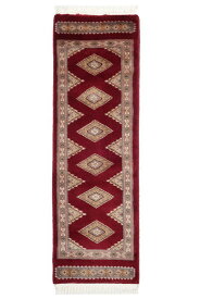 パキスタン絨毯　約29cm x 91cm ランナー レッド ウール 赤色 羊毛 滑らか ツヤツヤ 艶 幾何学模様 ホットカーペット対応 床暖房対応 オールシーズン 一年中 細長