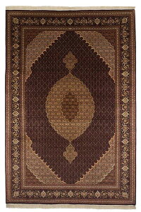 ペルシャ絨毯 タブリーズ 約205cm x 301cm ダイニングサイズ 約4畳 レッド 赤色 羊毛 絹 コルクウール シルク メダリオン ホットカーペット対応 床暖房対応 オールシーズン 一年中 現品限り 春