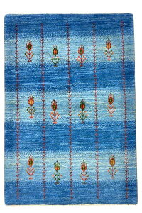 ペルシャギャッべ ファインクオリティ 約102cm x 149cm ブルー 青色 ウール100% 羊毛 天然 厚手 現品限り ホットカーペット対応 床暖房対応 オールシーズン 一年中 ペルシャ製 グラデーション 植