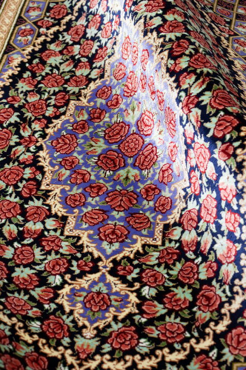 楽天市場】ペルシャ絨毯 シルク クム産 約61cm x 92cm 玄関マット 薔薇 