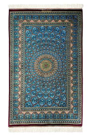 ペルシャ絨毯　クム産　ムサビ工房　シルク　約75cm x 122cm