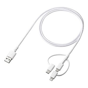 �T�����T�v���C(Sanwa Supply) ���C�g�j���O�EType-C�EmicroUSB 3in1 �P�[�u�� KB-IPLTCM10 ��������