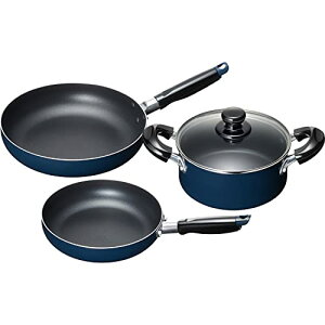 和平フレイズ お手入れ簡単 【調理器具セットE】 両手鍋 18cm & フライパン 20cm・24cm セット ブルー ふっ素樹脂加工 送料無料