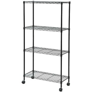 山善(YAMAZEN) スリムメタルシェルフ ブラック (幅70棚) キャスター付き 4段 RS-14734CJH(BK) 送料無料