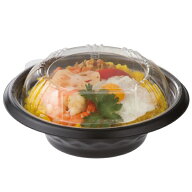 使い捨て容器　福丸丼180　黒　本体、ふたセット　50枚　外寸（178×178×深さ45（ふた高さ22）)mm