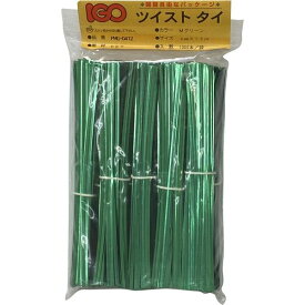 【ケース販売】IGOツイストタイ　ペットタイ　4mm×12cm　メタリックグリーン　1000本袋入×50袋
