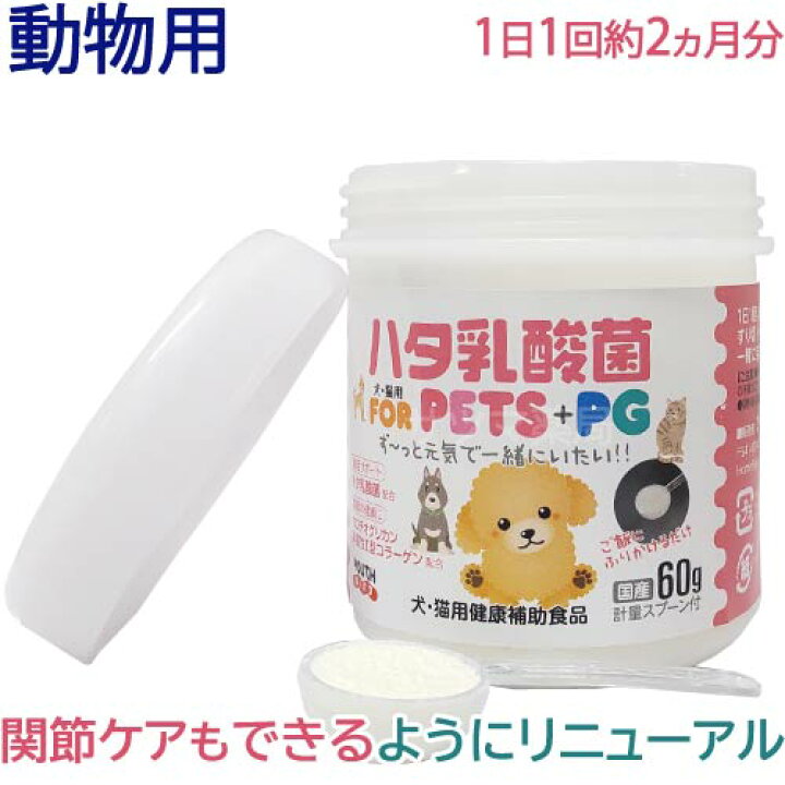 楽天市場】ペット用 ハタ乳酸菌 FOR PETS + PG 60g(約2ヶ月分) 計量 