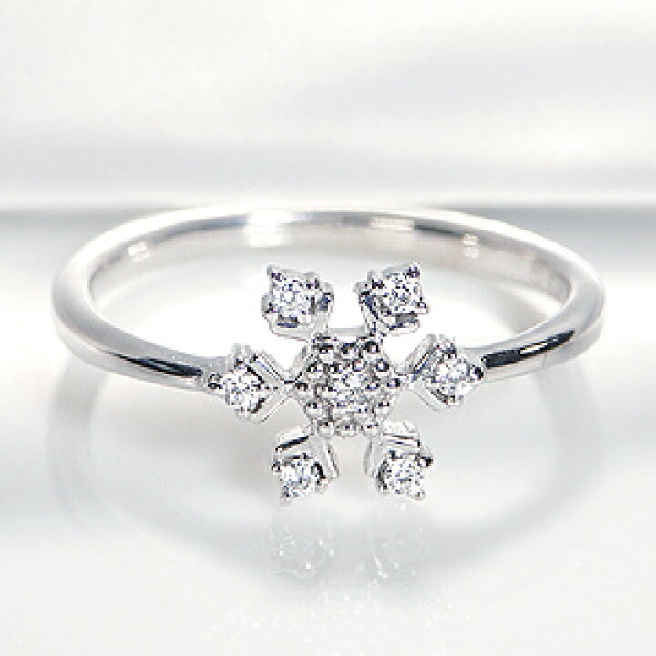 楽天市場】K18WG 0.07ct 雪の結晶 ダイヤモンド リング/指輪 リング  