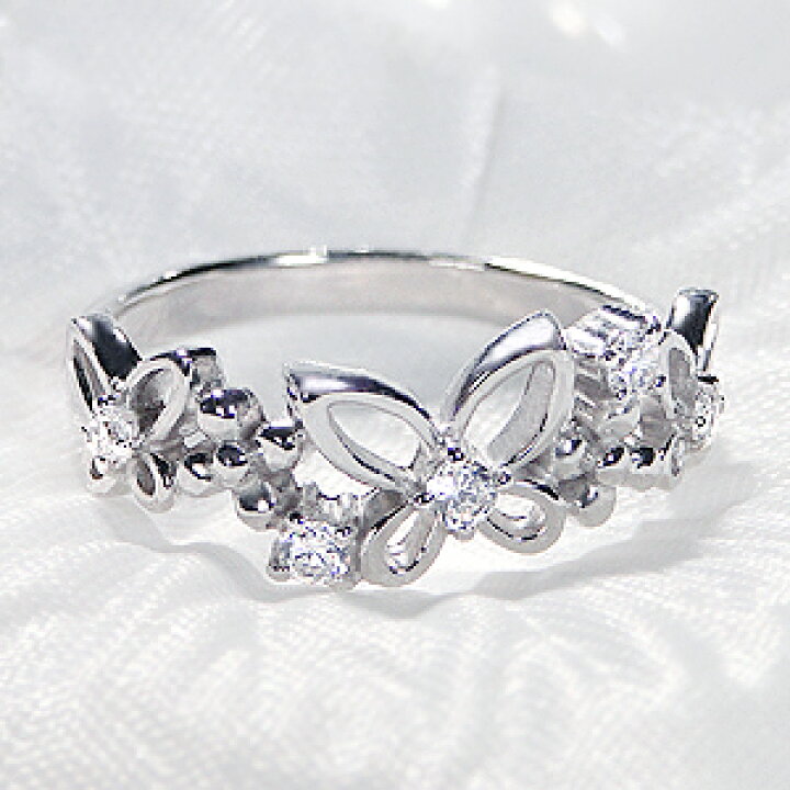 楽天市場】K18WG/YG/PG 蝶モチーフ ダイヤモンドリング【0.13ct  
