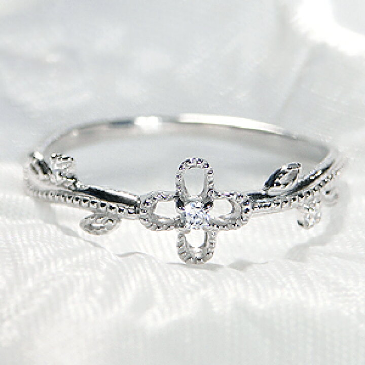 楽天市場】K18WG/YG/PG ダイヤモンド ミル打ち フラワー リング  