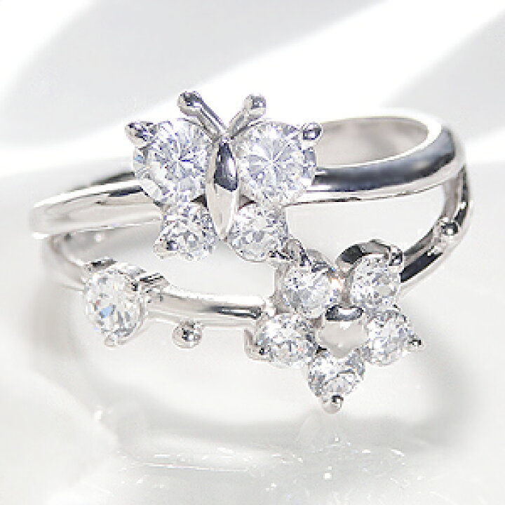 楽天市場】pt900【0.75ct】花と蝶 バタフライ＆フラワー ファッション 