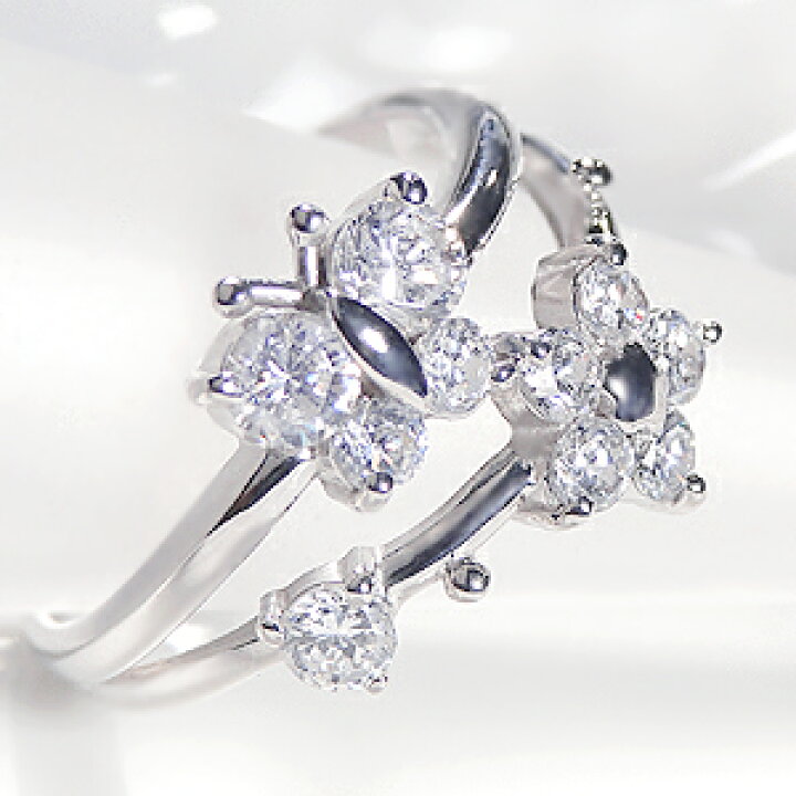 楽天市場】pt900【0.75ct】花と蝶 バタフライ＆フラワー ファッション 