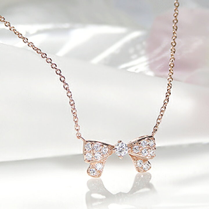 楽天市場】K18PG リボンモチーフ ダイヤモンド ペンダント【0.2ct  