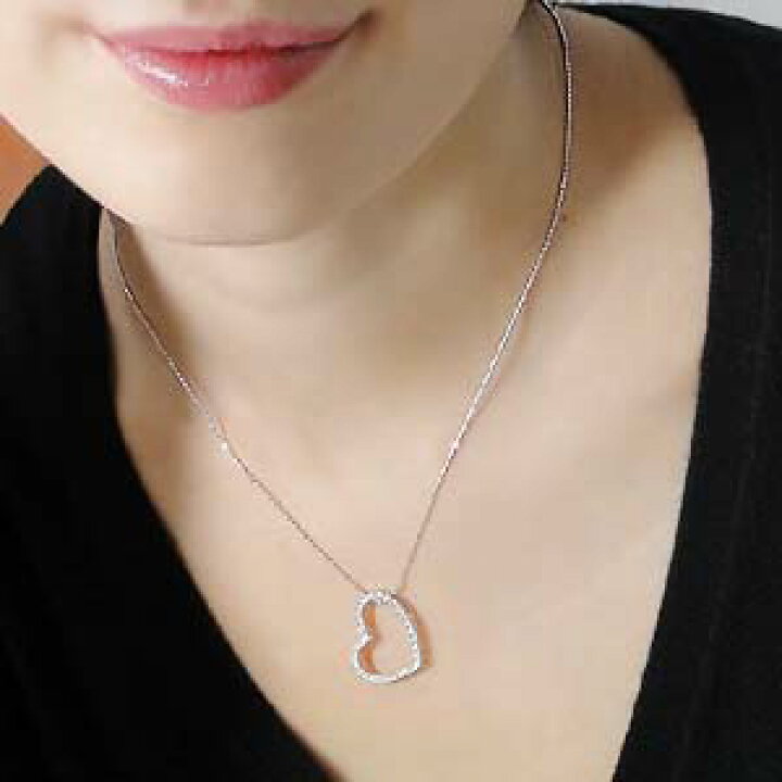 楽天市場】K18WG 0.3ct オープンハート ダイヤモンドネックレス 