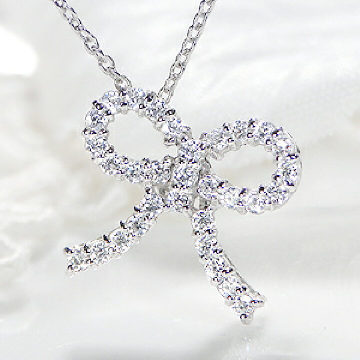 楽天市場】K18WG/YG/PG リボンモチーフ ダイヤモンドネックレス【0.30  