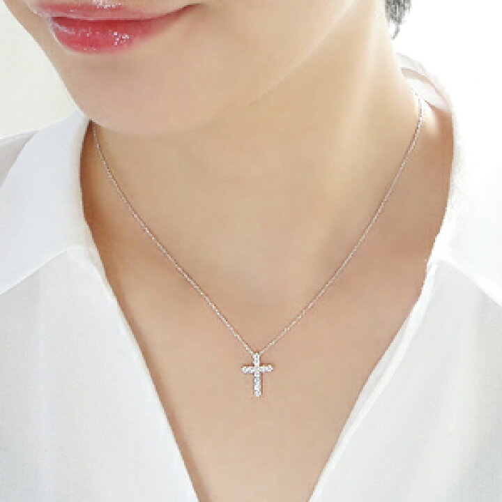 楽天市場】K18WG/YG/PG【0.3ct】クロス ダイヤモンド ネックレス 