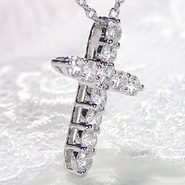 楽天市場】K18WG/YG/PG【0.3ct】クロス ダイヤモンド ネックレス 