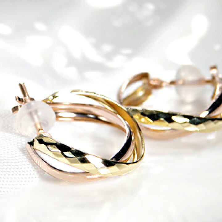 楽天市場】K18YG/PG コンビカラー フープピアス！ ピアス 18k 18金