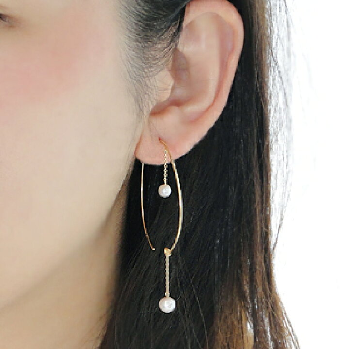 楽天市場】K18YG 淡水パール フープピアス！ ピアス 18k 18金 パール 