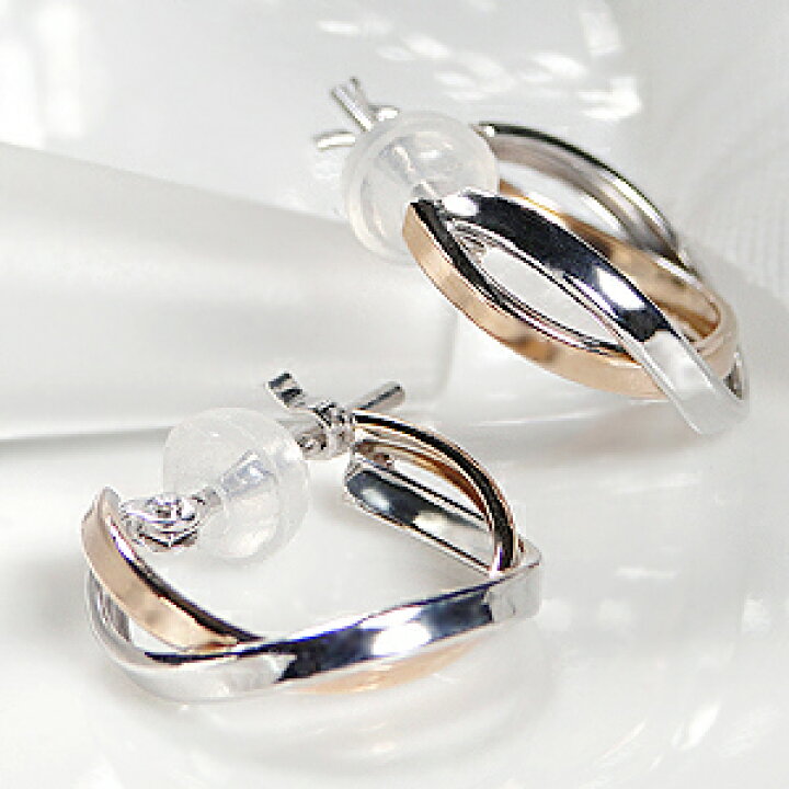 楽天市場】K18PG/K14WG コンビカラー フープピアス！地金のみ ゴールド  