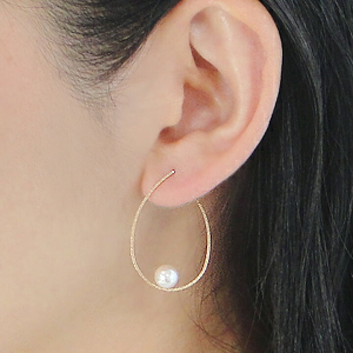 楽天市場】K10YG 淡水パール フープピアス！10金 ピアス 10k フープ 