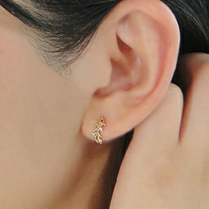 楽天市場】K10YG リーフモチーフ ダイヤモンドピアス！葉 リーフ 10金  