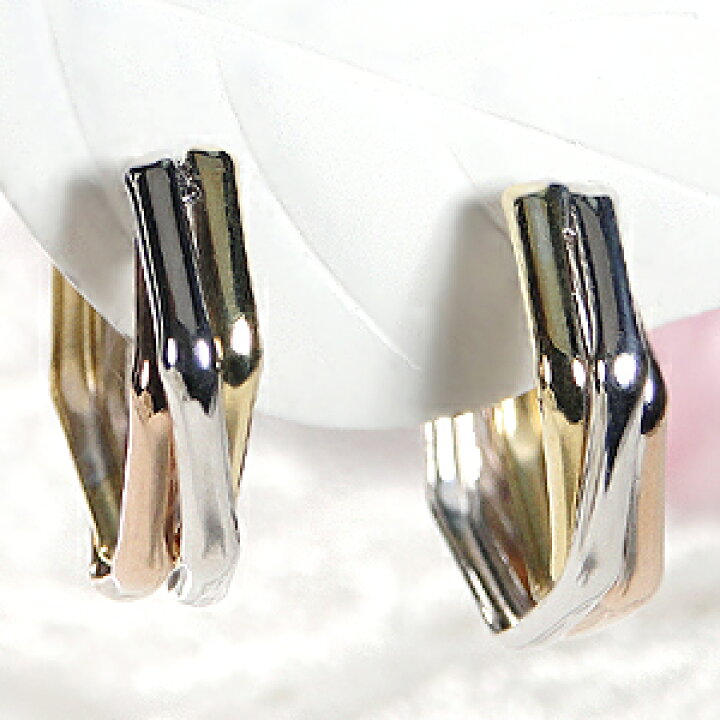 楽天市場】K18YG/PG/ K14WG トリプルカラー フープピアス！18金ピアス 