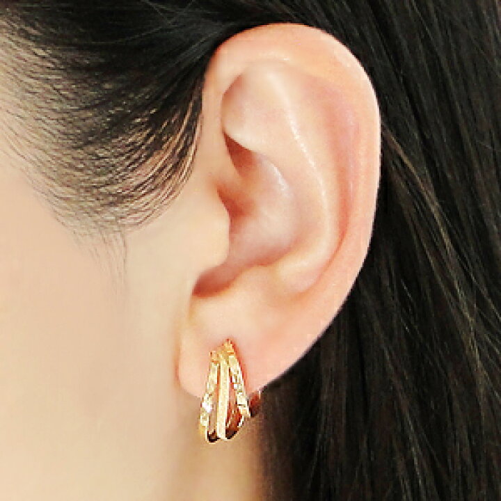 楽天市場】K18YG ダイヤカット 3連 地金 フープピアス18金 ピアス 18k 