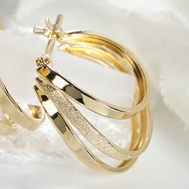 楽天市場】K18YG ダイヤカット 3連 地金 フープピアス18金 ピアス 18k 