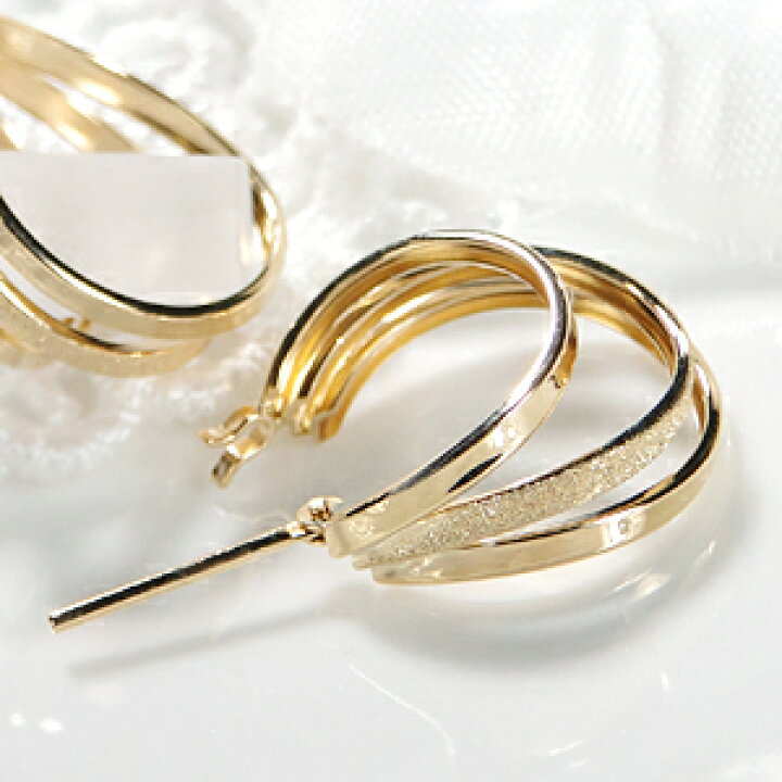 楽天市場】K18YG ダイヤカット 3連 地金 フープピアス18金 ピアス 18k 