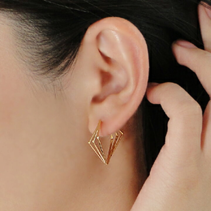 楽天市場】K18YG 地金 スクエア型 3連 フープピアス四角 18金 ピアス  