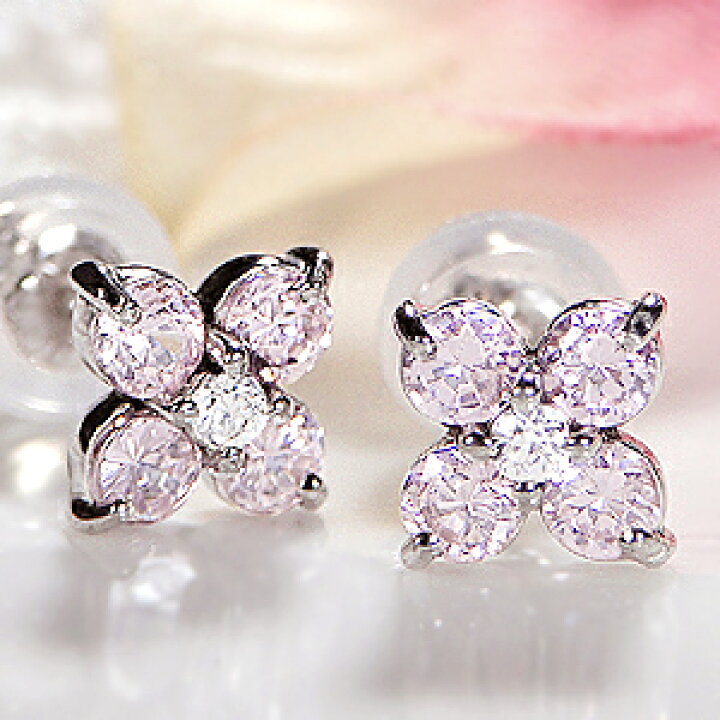 楽天市場】K18WG ピンクサファイア ダイヤモンド フラワー ピアス18金  