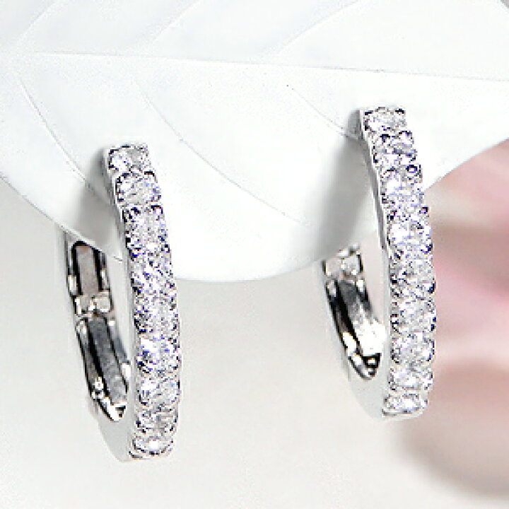 楽天市場】K18WG 0.3ct ダイヤモンド フープピアス18金 ピアス k18 