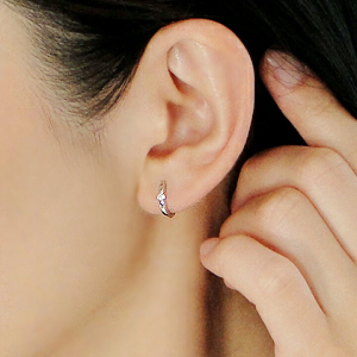楽天市場】K18WG 【0.1ct】一粒 ダイヤモンド フープピアス18金 ピアス 