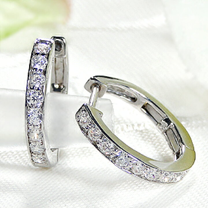 楽天市場】K18WG【0.3ct】ダイヤモンド フープピアス18金 ピアス k18 