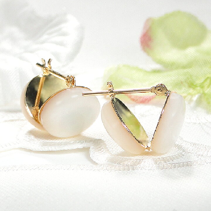 楽天市場】K18YG 白蝶貝 半円ピアス18金 白蝶貝ピアス k18 半球  