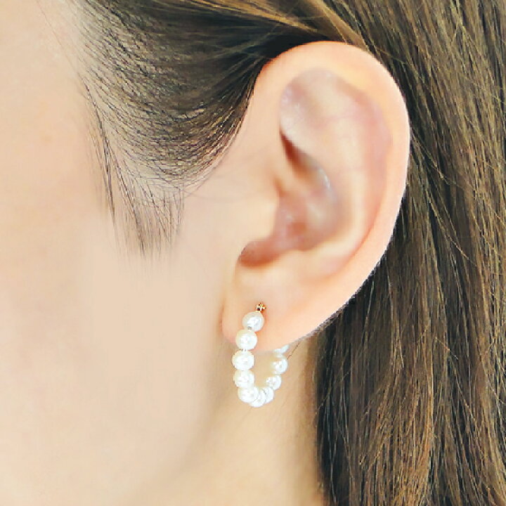 楽天市場】K18YG 淡水パール フープ ピアス ピアス 18k 18金 パール  