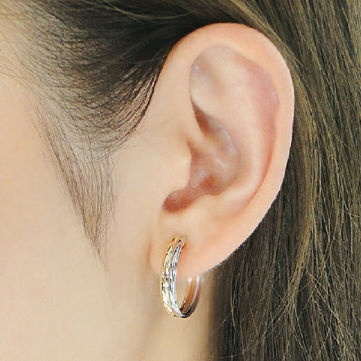 楽天市場】K18YG/Pt900 コンビカラー 2連フープピアス【4.0x20.0mm  