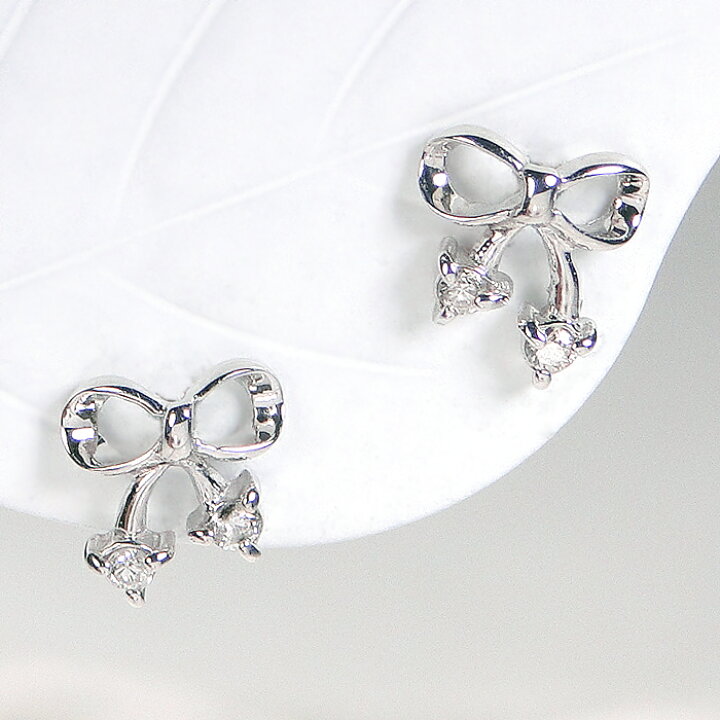 楽天市場】K10WG リボンモチーフ ダイヤモンド ピアス【0.04ct】10金 
