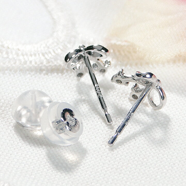 楽天市場】K10WG リボンモチーフ ダイヤモンド ピアス【0.04ct】10金 